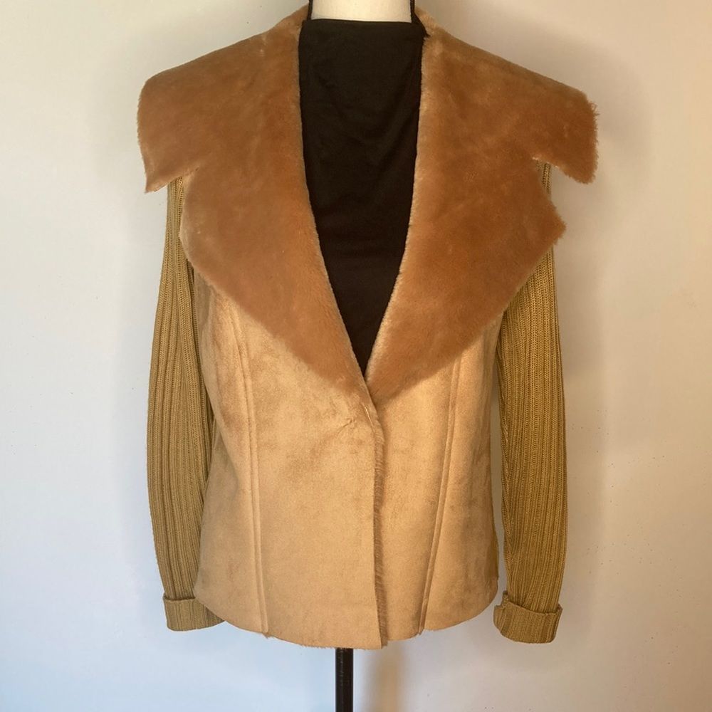 Harold’s SweaterJacket Vintage Faux Suede & Fur Rib Sweater Jacket